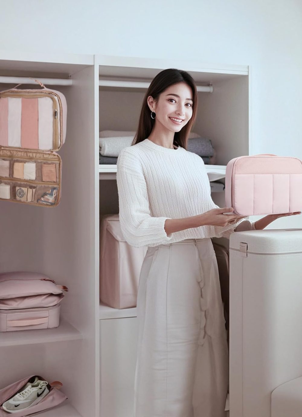 BAGSMART Packing Cubes for Travel Women, Large Capacity Hanging Packing Cubes for Suitcases, Quilted Travel Essentials for Women, Light Pink - Image 6