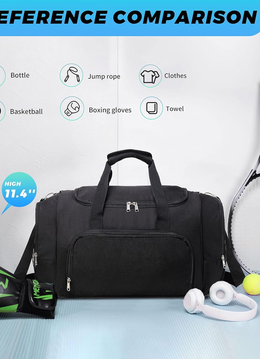 Duffle Bag for Travel - 40L/21 Inches Small Duffel Bag for Men Weekender Bag with Water Bottle Pocket for Travel Sports - Black - Image 4