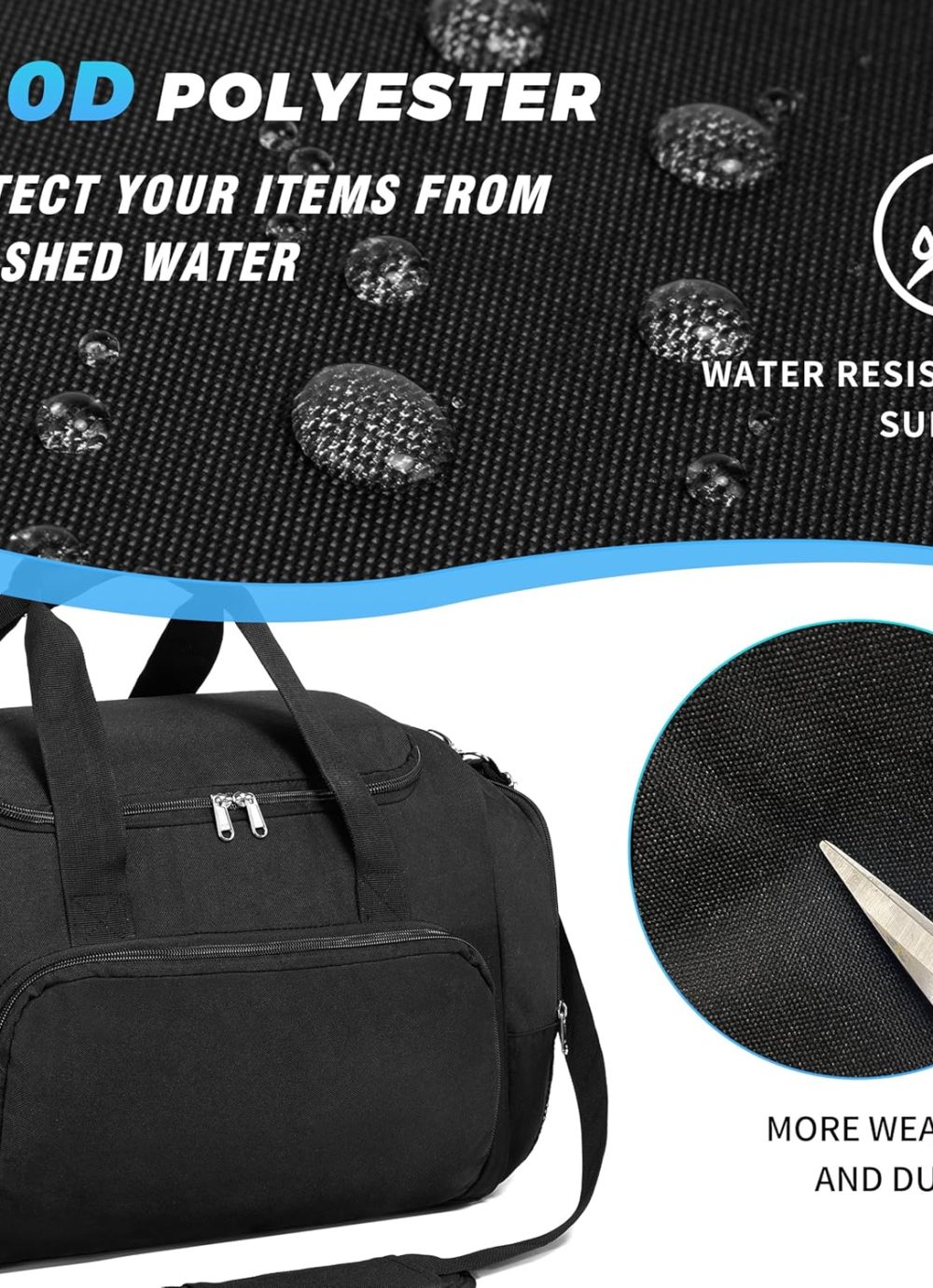 Duffle Bag for Travel - 40L/21 Inches Small Duffel Bag for Men Weekender Bag with Water Bottle Pocket for Travel Sports - Black - Image 7
